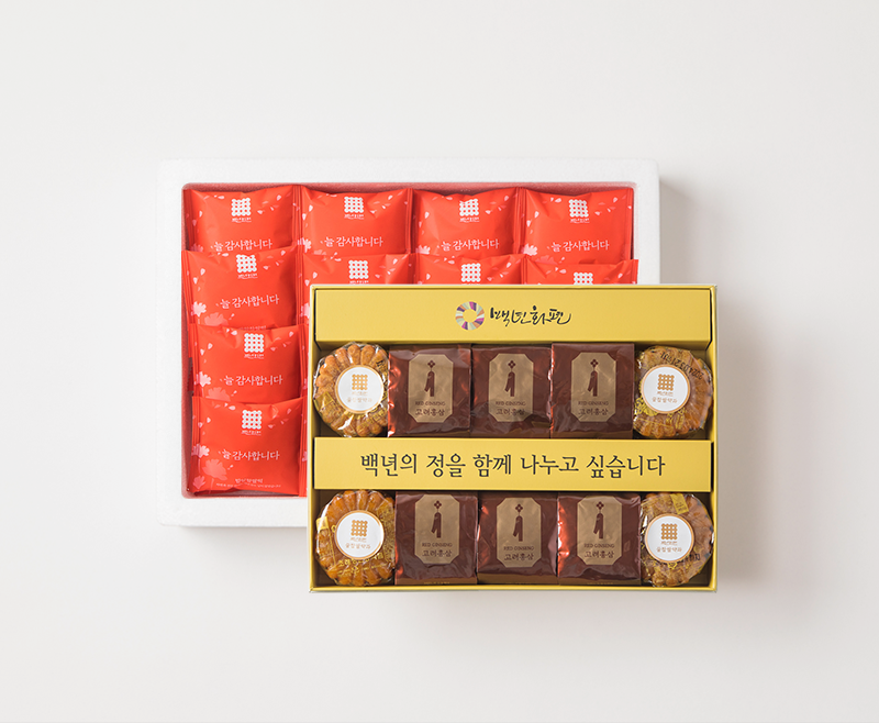 백년화편의 대표 설명절선물세트 밥알찹쌀떡 + 홍삼약과세트